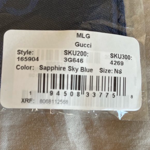 NWT Gucci GG Logo Saphire Sky Blue Monogram Wool Silk Jacquard Long Scarf Wrap - Picture 3 of 9